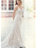 Ivory Lace Tulle Open Back Elegant Wedding Dress